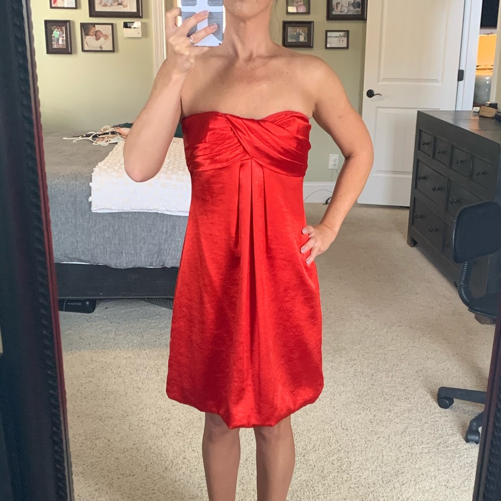 Strapless red cocktail dress
